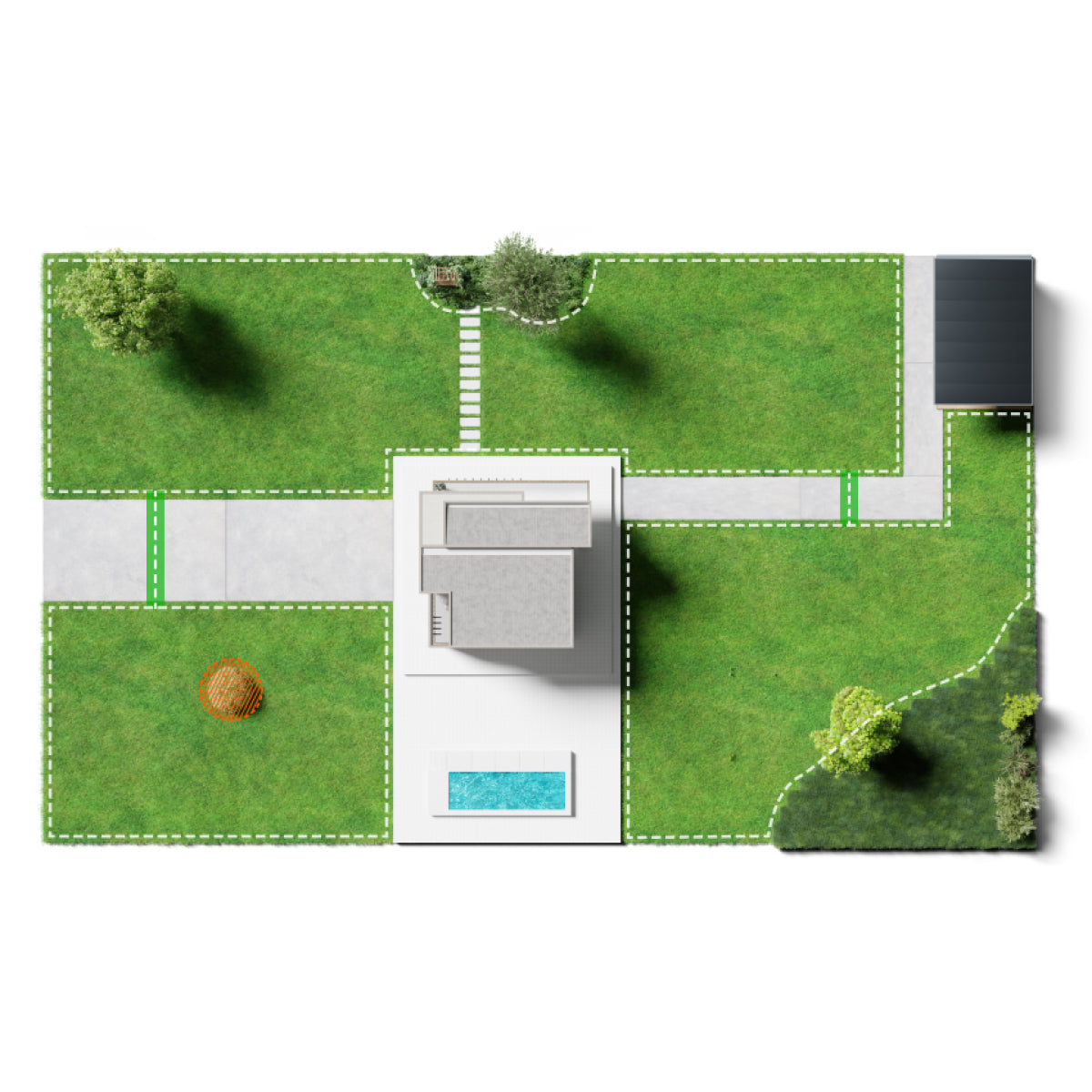 Navimow i110E robot lawn mower is seen mapping the garden.