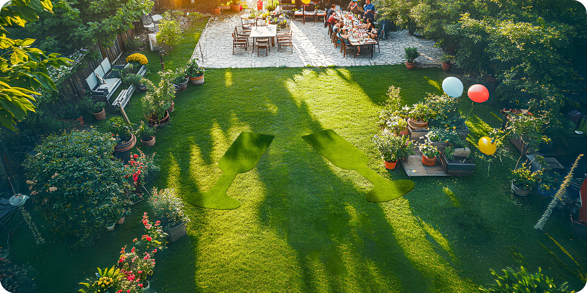 Navimow i110E robot lawn mower mows wine glasses into grass.