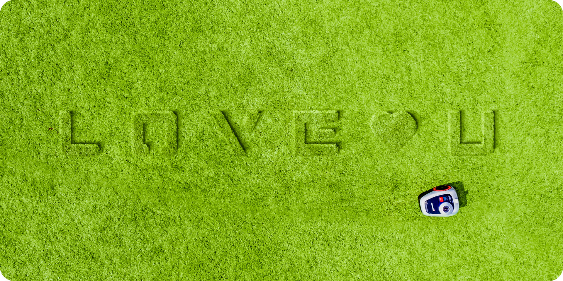 Navimow i105E robot lawn mower mowed love message on grass.