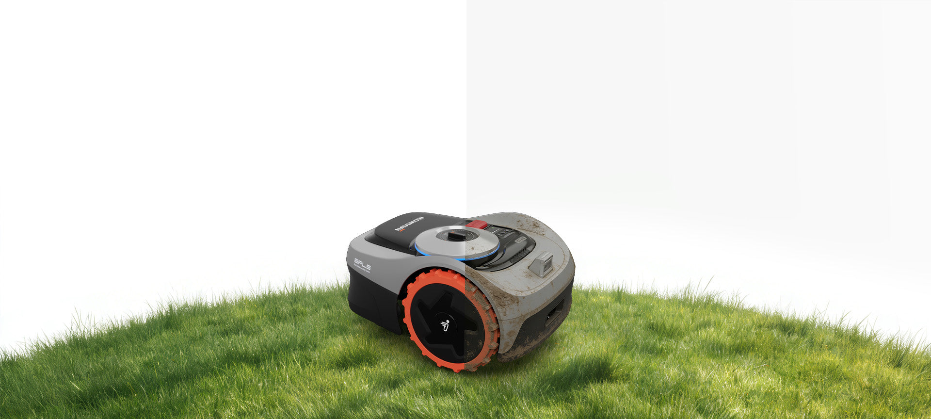 Navimow i105E robot lawn mower on a green grass hill.