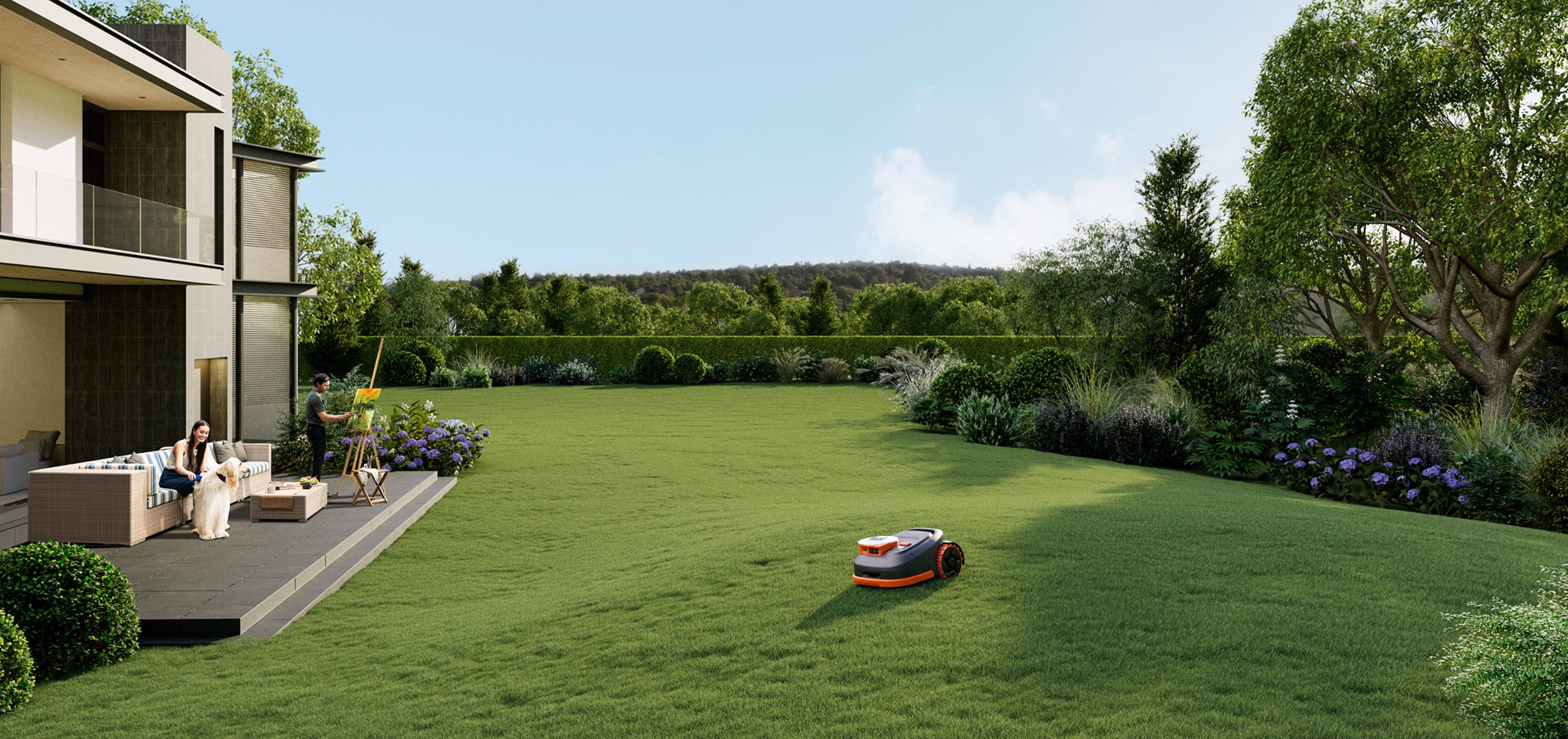 Navimow i110E robot lawn mower is working in this garden.