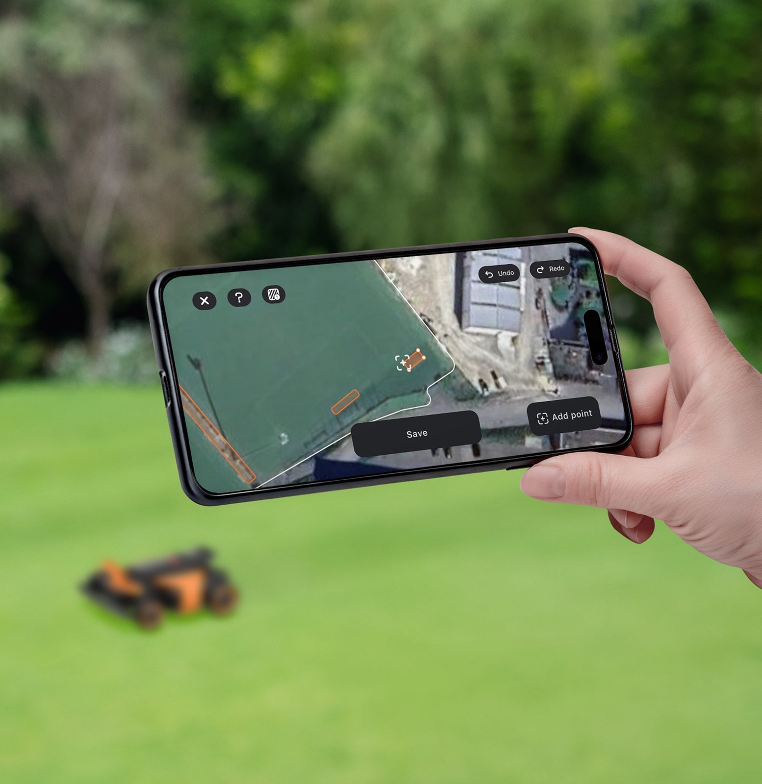 A phone app mapping a Navimow i110N robot lawn mower.