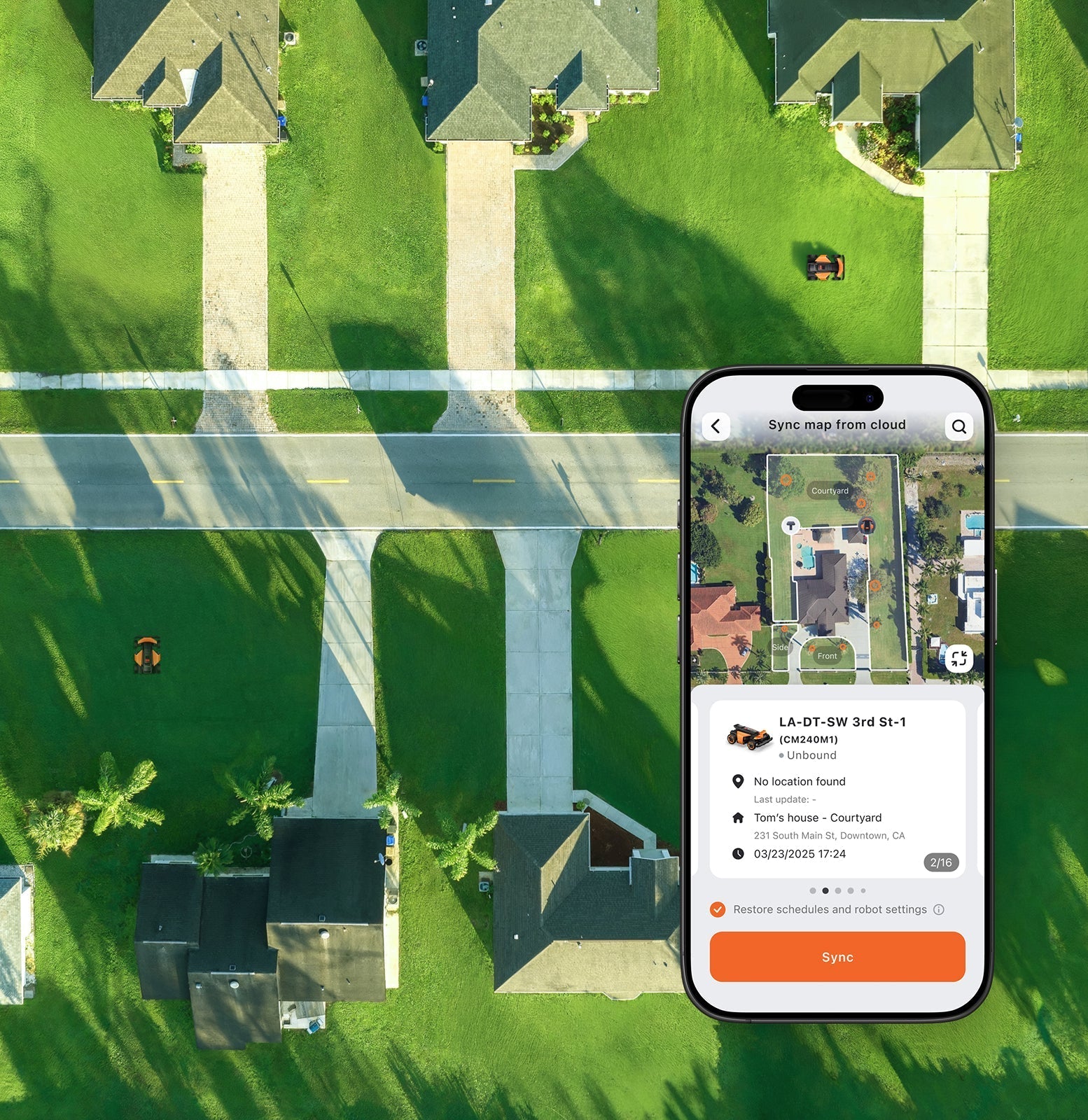 Navimow CM240M1 robot lawn mower is shown on a smartphone.