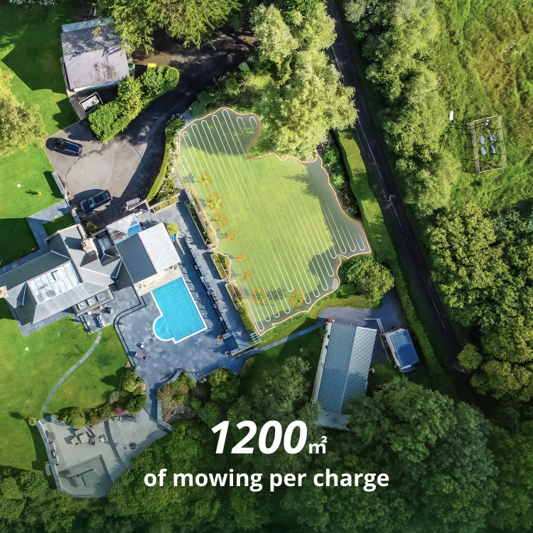 Navimow i110E robot lawn mower mows twelve hundred square meters.