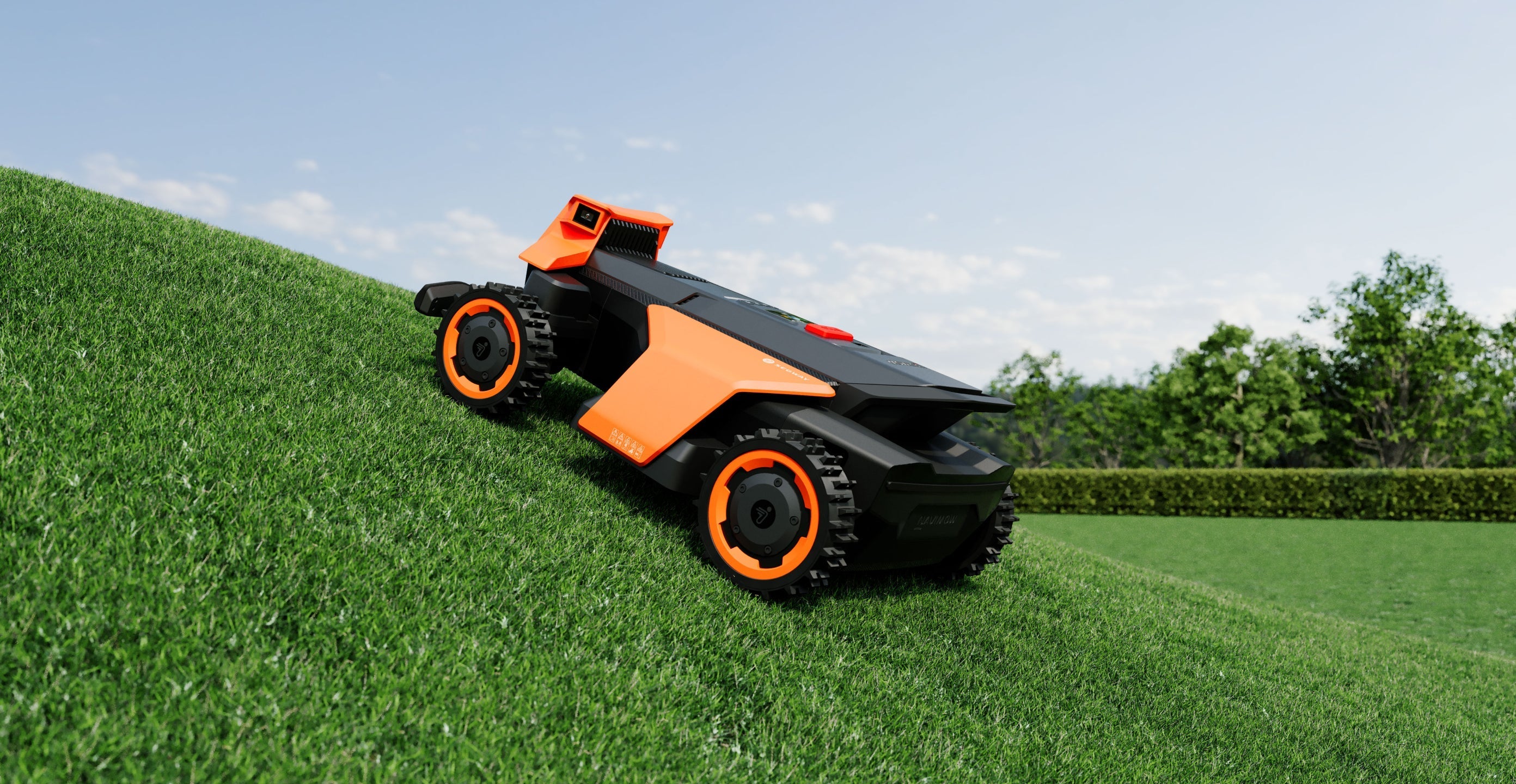 Navimow i Series robot lawn mower on a green slope.