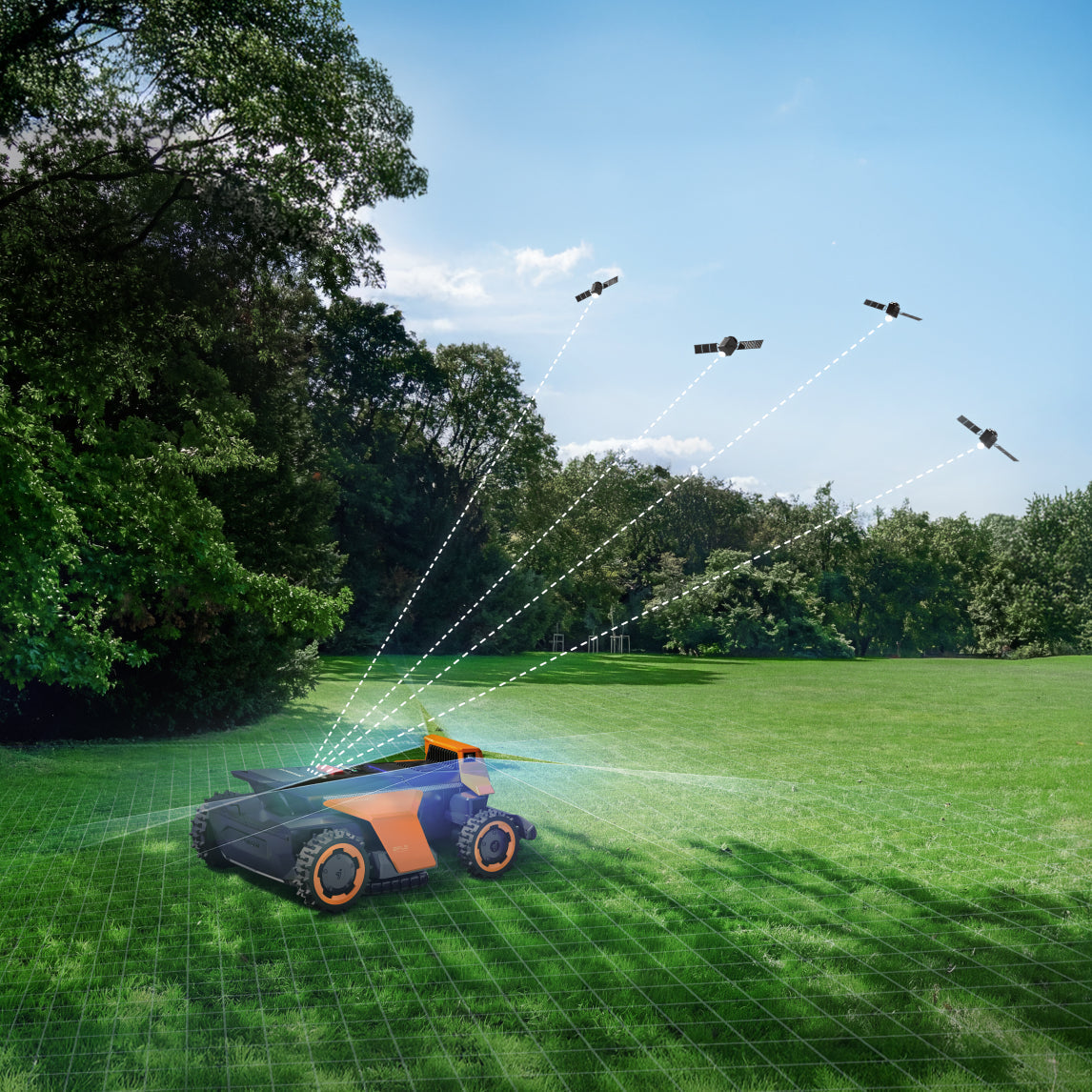 Navimow i105E robot lawn mower mows the lawn with satellites.