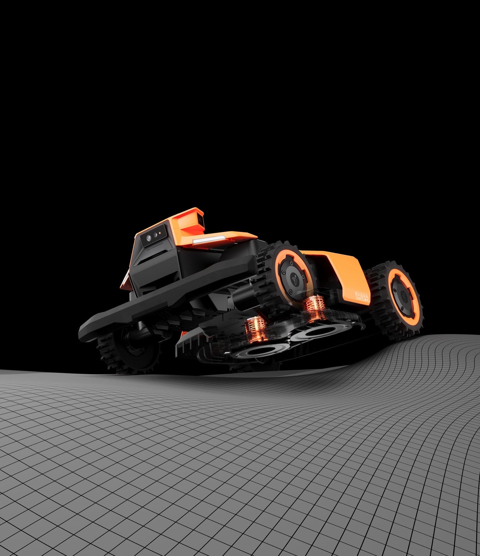 Navimow i110 robot lawn mower navigating across a digital landscape.