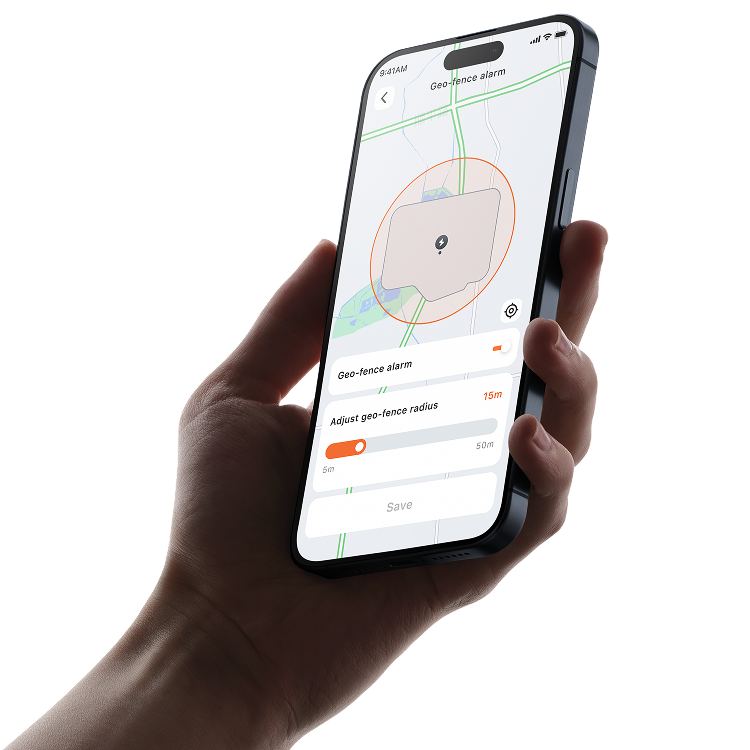 Hand holding a phone with Navimow i110N robot lawn mower.
