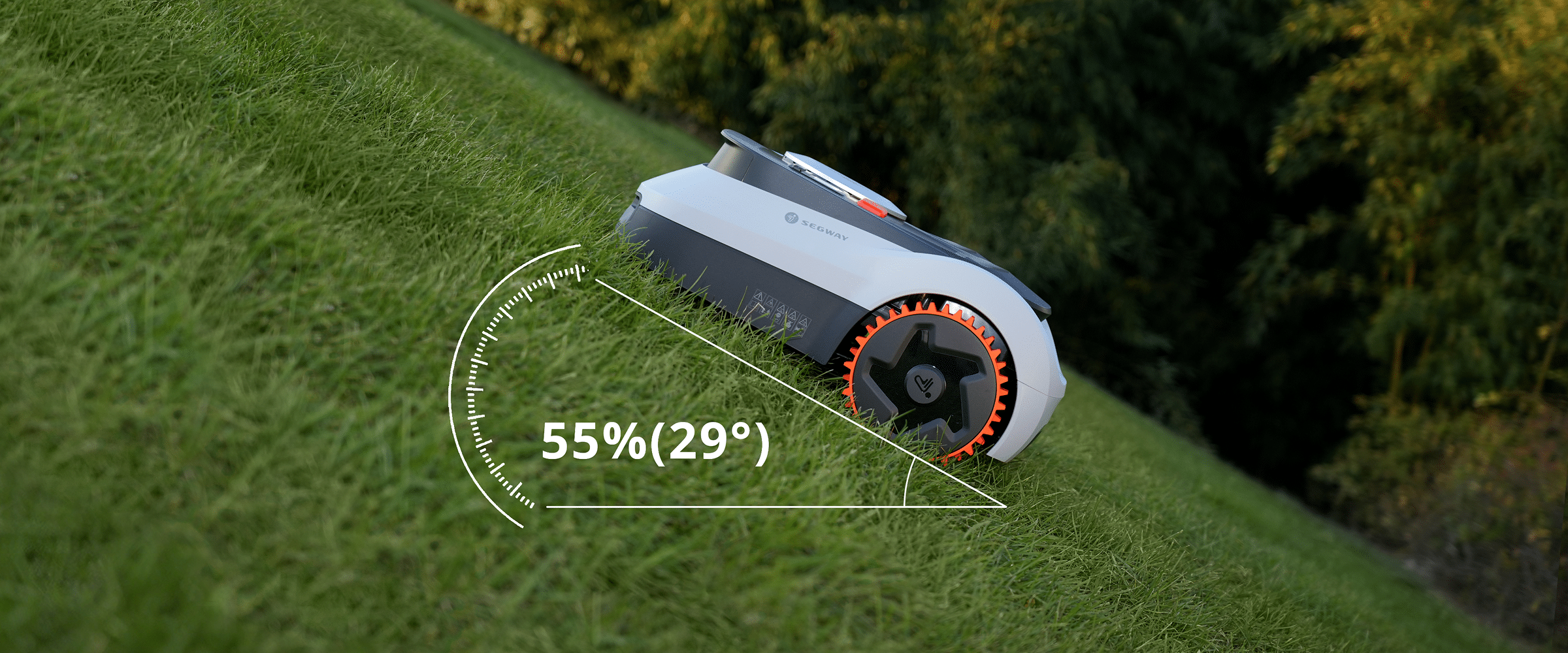 Segway Navimow robot lawn mower climbing a very steep slope.