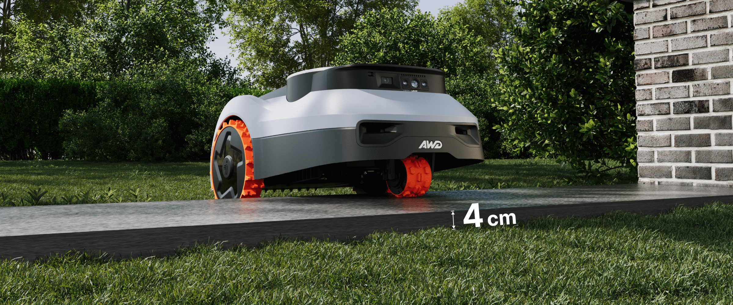 Navimow i110N robot lawn mower climbing a four centimeter step.