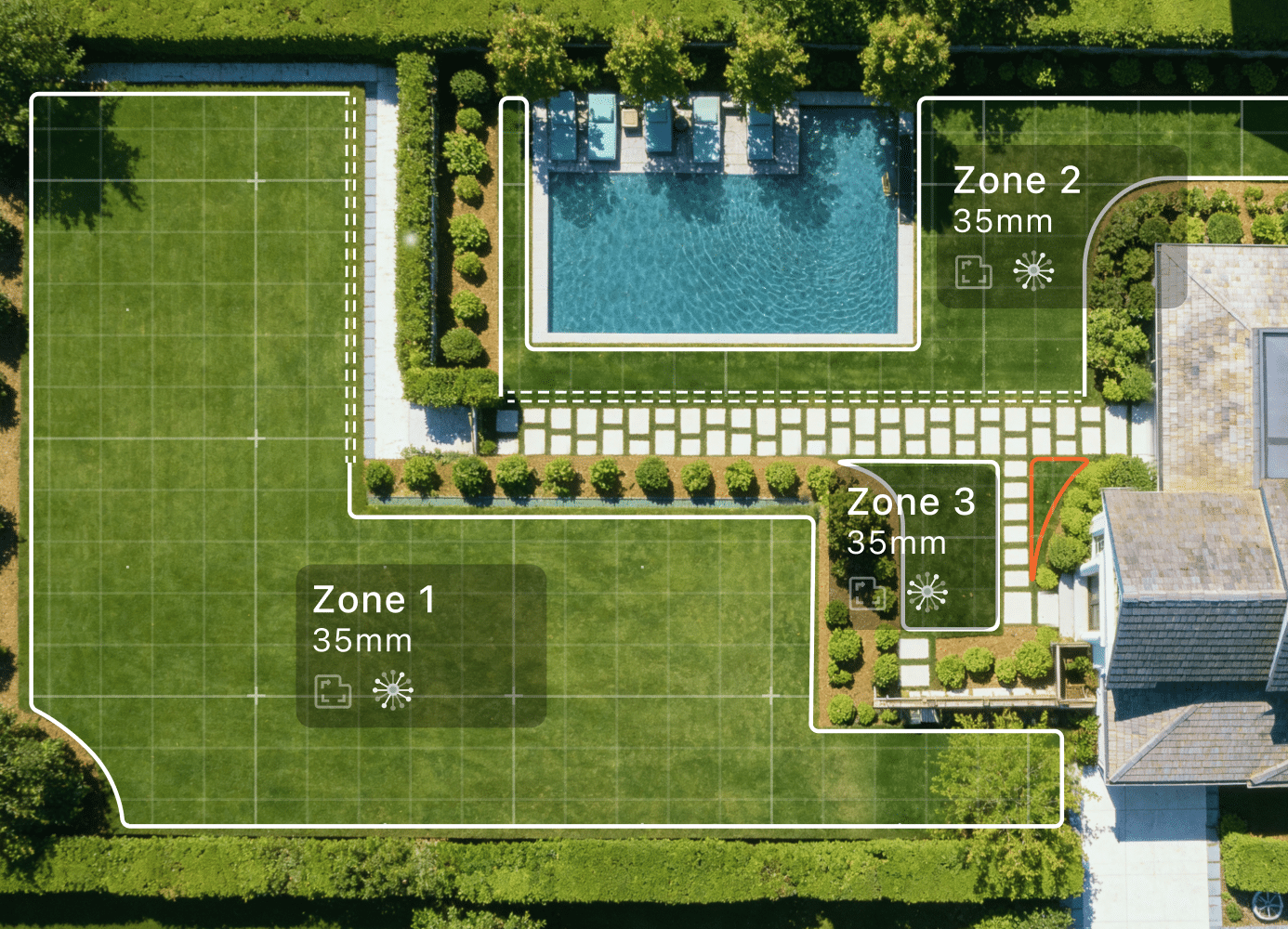 Navimow i110E robot lawn mower interface showing three distinct zones.