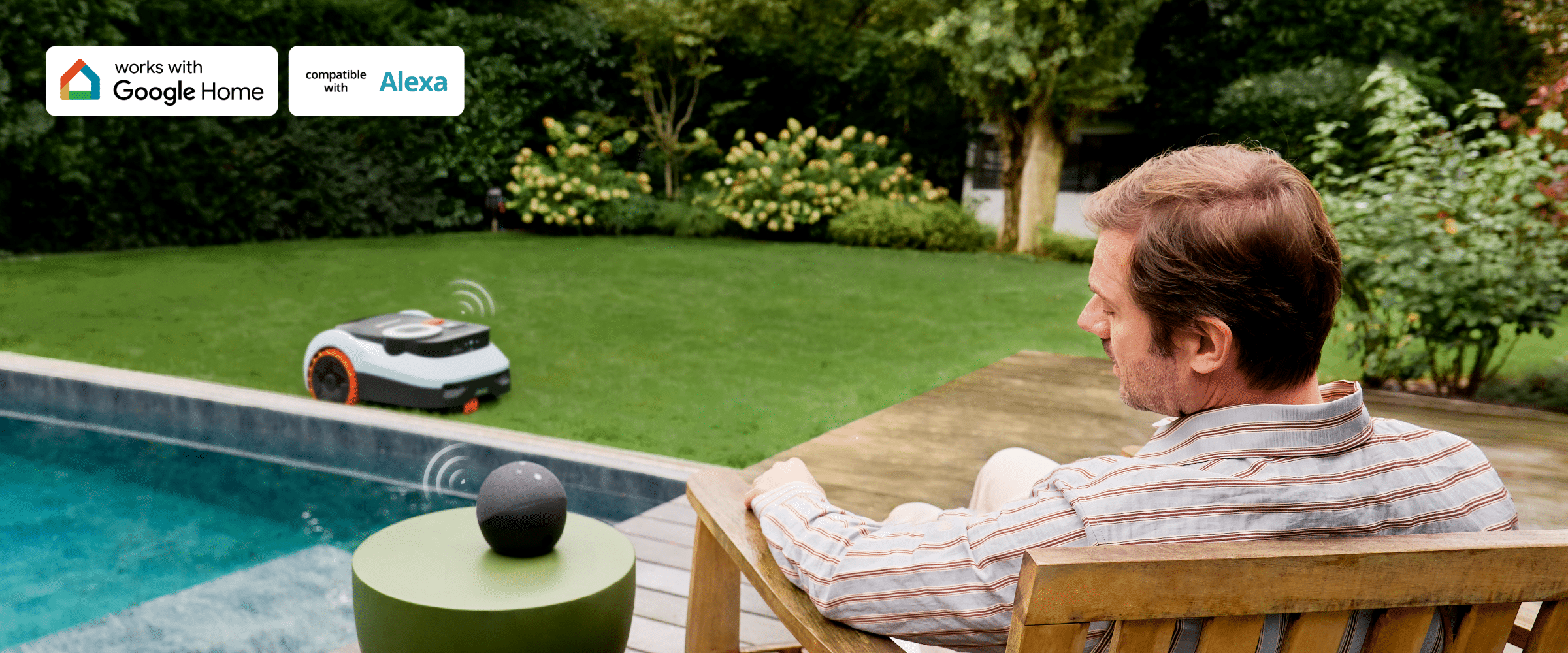 Segway Navimow i Series robot lawn mower mows backyard grass.