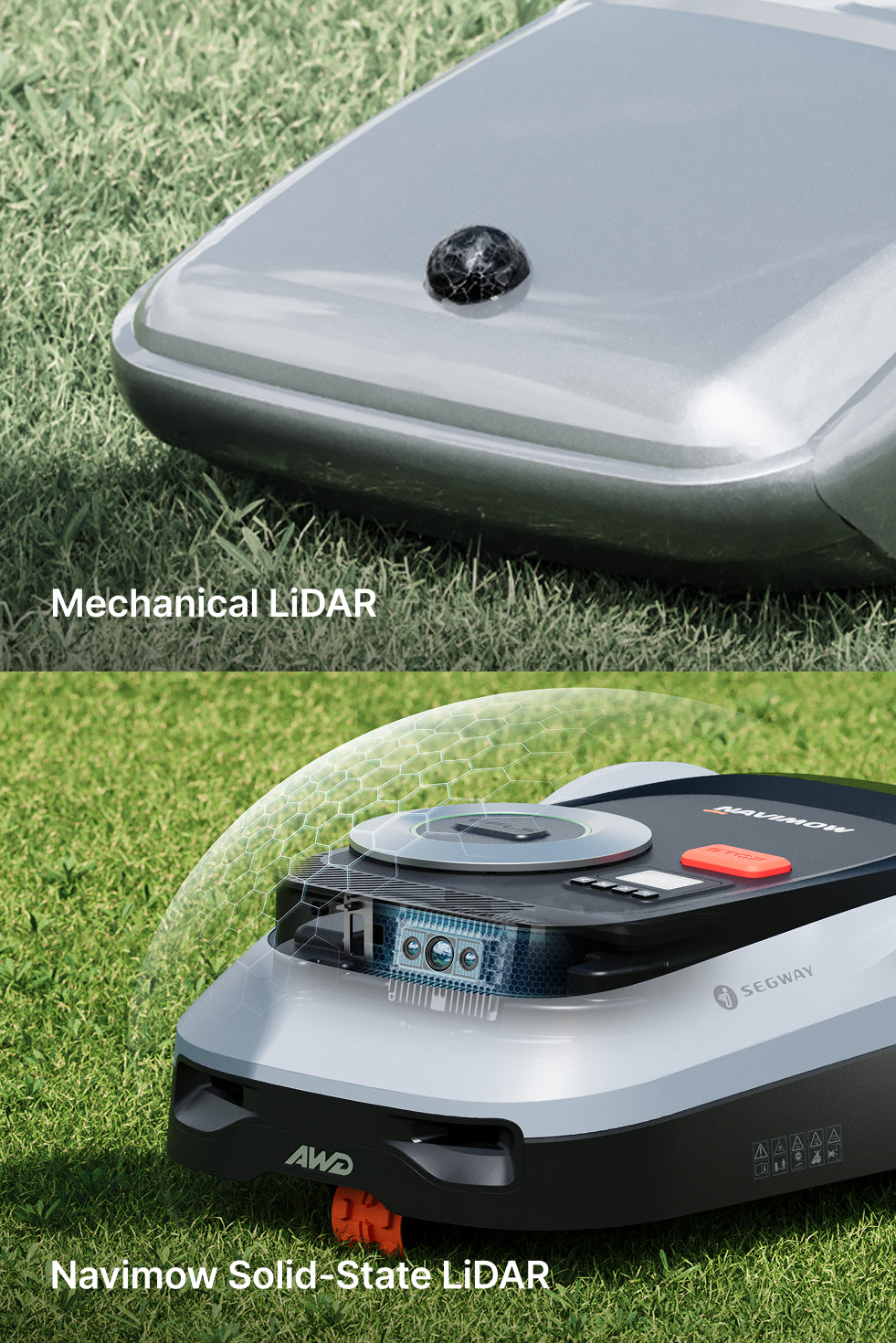 Segway Navimow AWD robot lawn mower featuring solid state LiDAR.