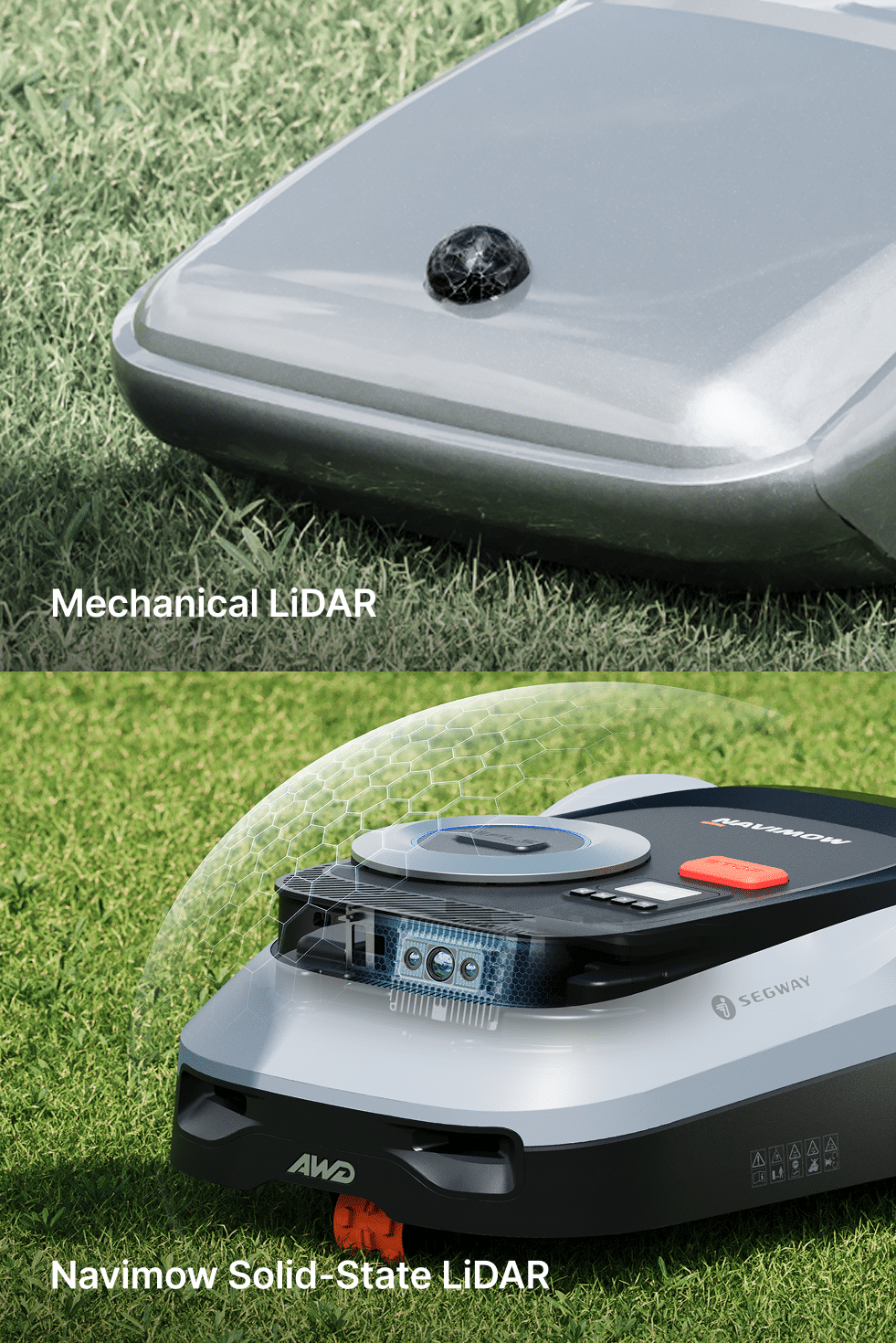Segway Navimow AWD robot lawn mower featuring solid state LiDAR.