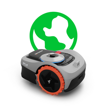 Navimow i Series robot lawn mower with a green globe.